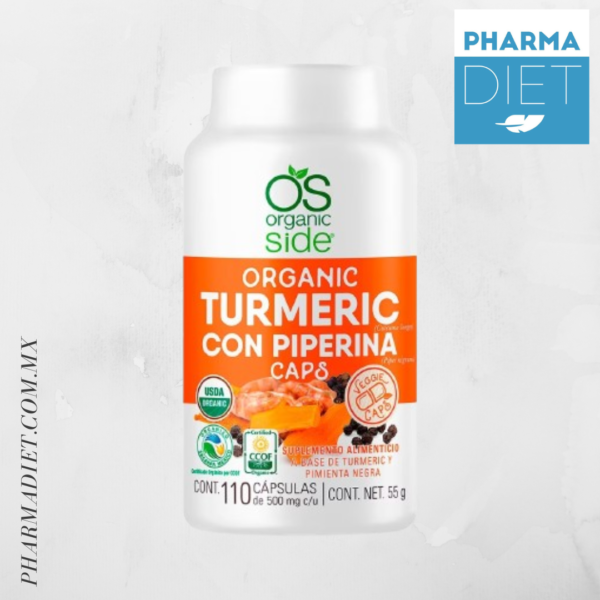 Suplemento Alimenticio Organic Side Turmeric con Piperina 110 Cápsulas